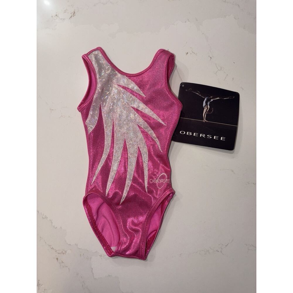 OBERSEE Child XXS Gymnastics Pink Fern Leotard One-Piece Athletic Activewear